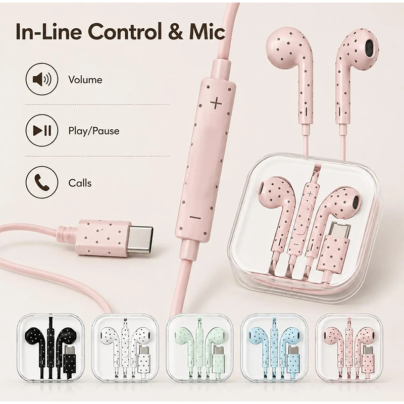 Usb C Earphone - Type C Earphones Polka Dot Star